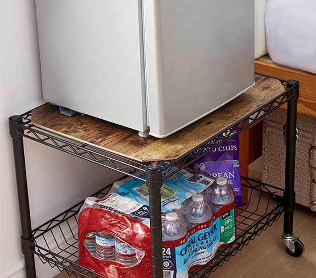 Rolling Mini Fridge Cart with Drawers Space Saving Dorm Furniture College Apartment Storage and Organization Hacks