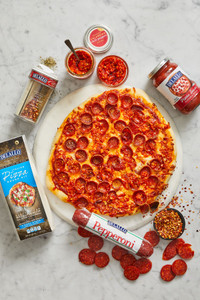 Assorted DeLallo pizza ingredients