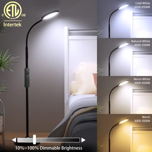 ModSavy Floor Lamp Super Bright Dimmable LED Lamps for Living Room, Custom Color Temperature Standing Lamp with Remote Push Button, Adjustable Gooseneck Reading Floor Lamp for Bedroom Office