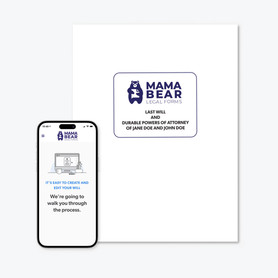 An image of the Mama Bear Complete Will Package shown on paper and a mobile phone.